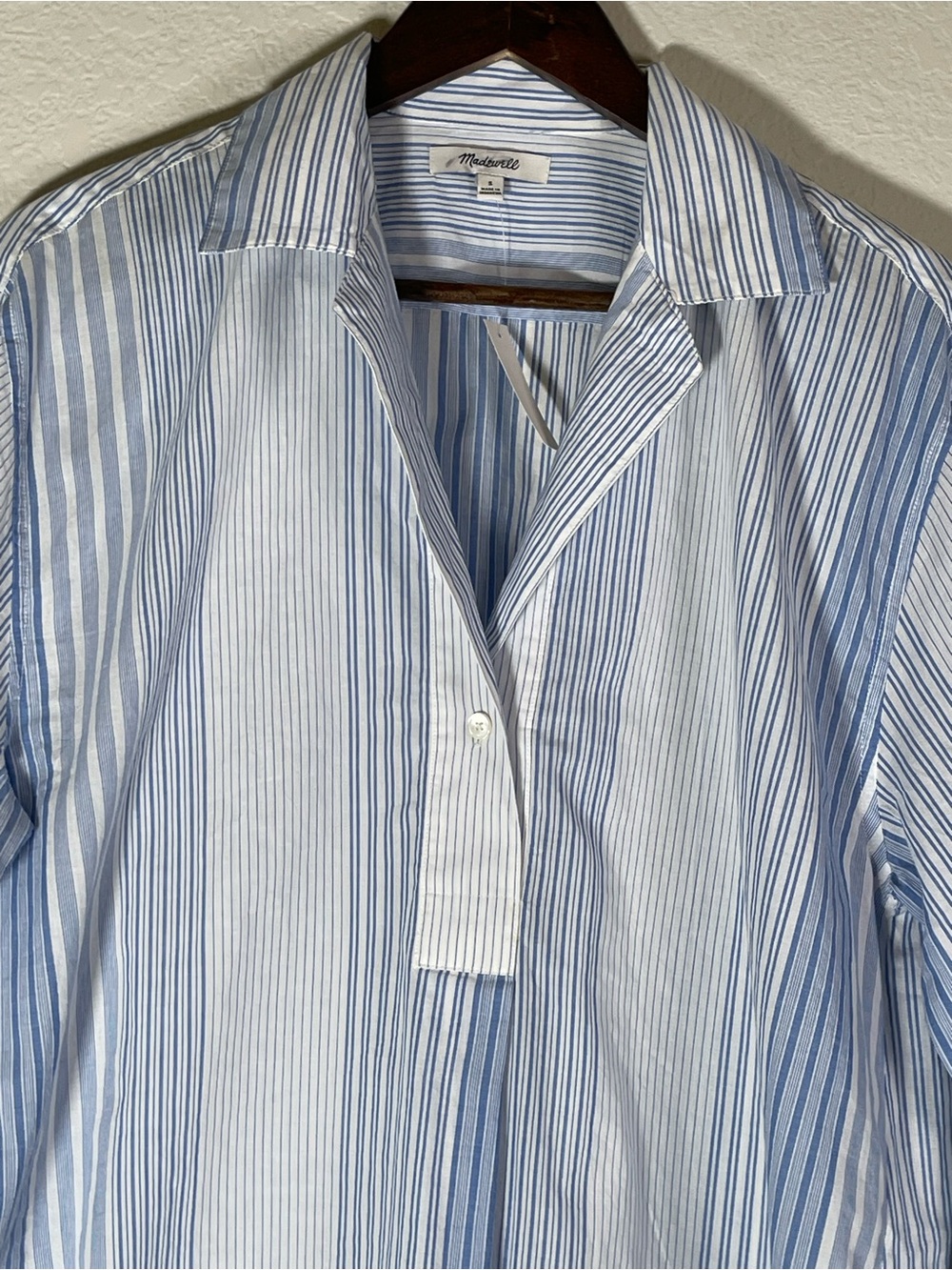 Madewell NWT Notch-Collar Popover Shirt Size Small in Hermitage Blue Stripe - Picture 4 of 12